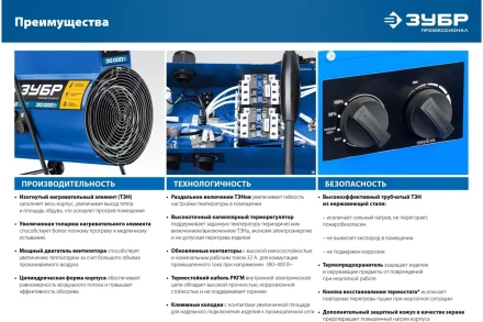 ЗУБР 9 кВт, электрическая тепловая пушка, Профессионал (ТП-П9) купить в Когалыме