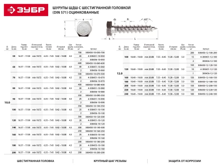 Шурупы ЗУБР "МАСТЕР" с шестигранной головкой, оцинкованные, 10x60мм, 2шт 300456-10-060 купить в Когалыме