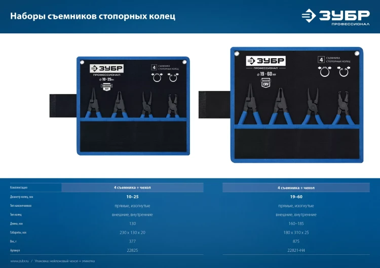 ЗУБР 4 шт, 180 мм, набор съемников стопорных колец, Профессионал (22826) купить в Когалыме