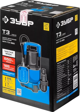 Насос ЗУБР "ПРОФЕССИОНАЛ" Т3 погружной дренажный для чистой воды (d пропускаемых частиц до 5мм), 550Вт, пропускная способность 185л/мин, напор 8,5м НПЧ-Т3-550 купить в Когалыме