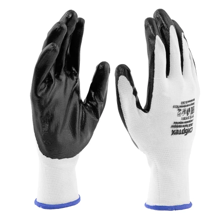 Перчатки полиэфирные с черным нитрильным покрытием, размер 9, 13 класс вязки// Сибртех 678635 купить в Когалыме