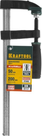 Струбцина, KRAFTOOL 32011-050-200, тип &quot;F&quot;, DIN 5117, двухкомпонентная ручка, 50х200мм 32011-050-200 купить в Когалыме