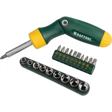 Набор из отвертки "BIT-LOCK" реверсивно-рычажной с битами и торцовыми головками, KRAFTOOL 26151-H21, 21 предмет 26151-H21 купить в Когалыме