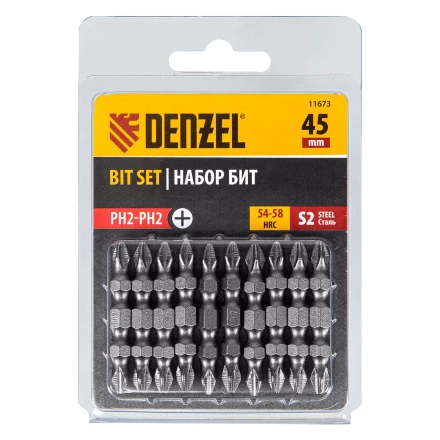 Бита двухсторонняя, PH2-PH2 х 45 мм, сталь S2, 10 шт. Denzel 11673 купить в Когалыме