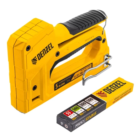 Степлер мебельный Denzel 40215, тип 53 и 13, 6-14мм, тип 140, 10-14мм, тип 300, 15мм, тип 500, 15мм купить в Когалыме