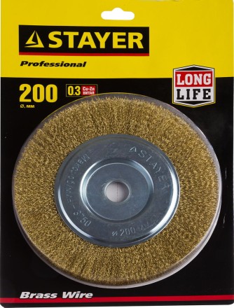 STAYER &quot;PROFESSIONAL&quot;. Щетка дисковая для УШМ, витая стальная латунированная проволока 0,3мм, 200ммх22мм 35122-200 купить в Когалыме