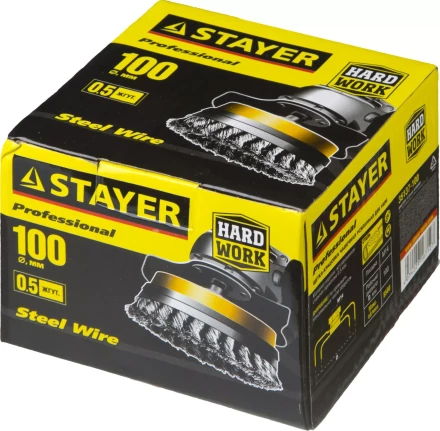 STAYER "PROFESSIONAL". Щетка чашечная усиленная для УШМ, жгутированная стальная проволока 0,5мм, 100ммхМ14 35137-100 купить в Когалыме