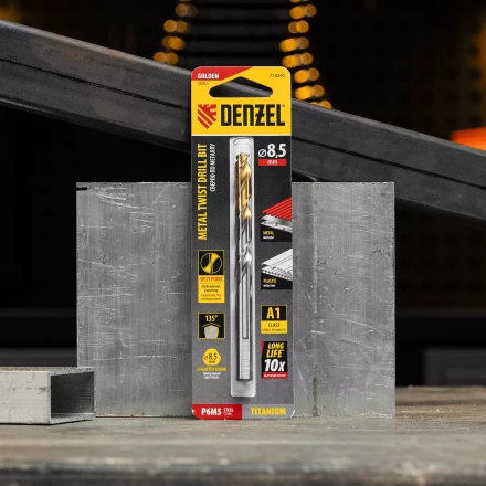 Сверло спиральное по металлу Denzel 8,5 x 117 мм, Р6М5, Golden Tip, 718240 купить в Когалыме