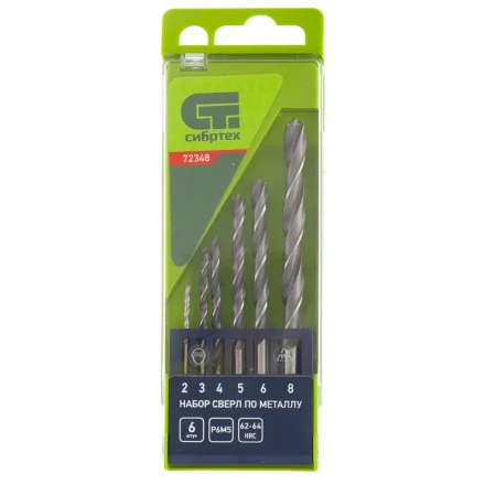 Набор сверл по металлу 2 - 8 мм 6 штук Р6М5 пластиковый кейс СИБРТЕХ артикул 72348 купить в Когалыме