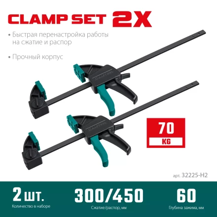 Набор пистолетных струбцин KRAFTOOL 32225-H2 купить в Когалыме