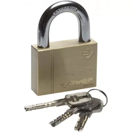 Замок ЗУБР "ЭКСПЕРТ" навесной, латунный корпус, классическая форма, закаленная дужка, 60мм 37299-60 купить в Когалыме