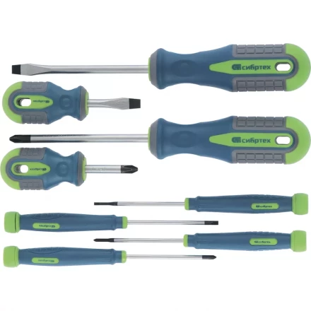 Набор отверток универсальный CrV трехкомпонентные рукоятки 8 предметов Сибртех 13375 купить в Когалыме