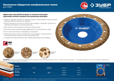 ЗУБР №3 крупное зерно, 125 мм, ВК8, наклонная обдирочно-шлифовальная чашка, Профессионал (33435-3) купить в Когалыме