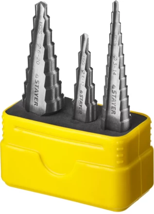 Набор STAYER "MASTER": Ступенчатые сверла по сталям и цвет.мет., сталь HSS, d=3-14мм,12ступ. d 4-12 мм 5 ступ., d 6-20мм 8ступ. 29660-3-20-H3 купить в Когалыме