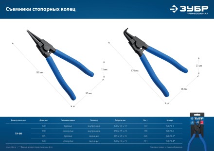ЗУБР 180 мм, прямые губки, внутренний съемник стопорных колец, Профессионал (22821-1) купить в Когалыме