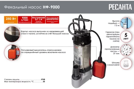 Фекальный насос Ресанта НФ-9000 77/5/1 купить в Когалыме