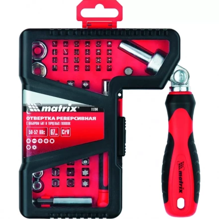 Отвертка реверсивная с набором бит и торцевых головок, 67 шт., CrV Matrix 11784 купить в Когалыме