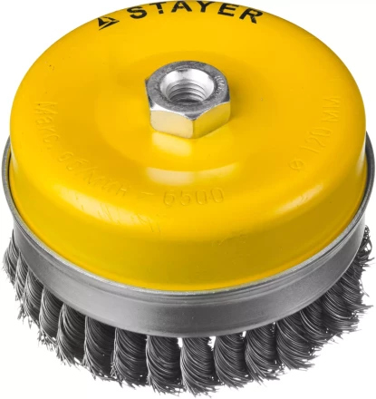 STAYER "PROFESSIONAL". Щетка чашечная усиленная для УШМ, жгутированная стальная проволока 0,5мм, 120ммхМ14 35137-120 купить в Когалыме