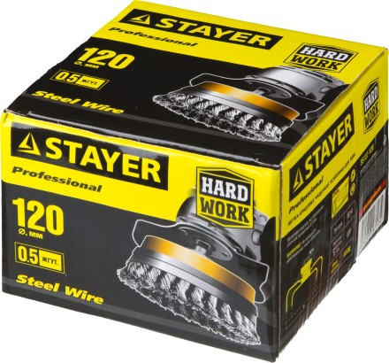 STAYER &quot;PROFESSIONAL&quot;. Щетка чашечная усиленная для УШМ, жгутированная стальная проволока 0,5мм, 120ммхМ14 35137-120 купить в Когалыме