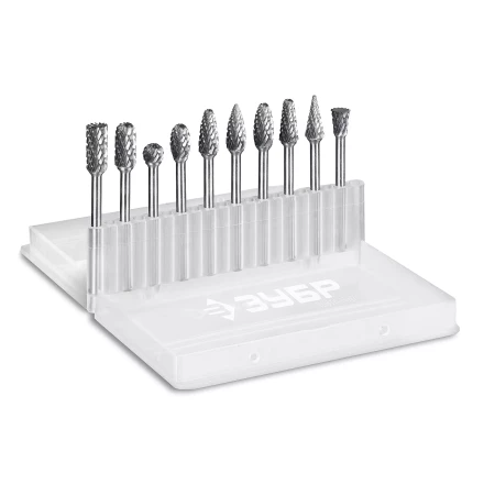 Зубр Набор твердосплавных борфрез для гравера, 10 шт.: 6 мм: B0616, C0616, D0605, E0610, F0618, G0618, H0618, L0616, M0618, N0608 (28816-H10) купить в Когалыме