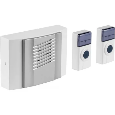 Звонок СВЕТОЗАР "ДУЭТ" электрический беспроводной 100м, 2 мелодии, 2 кнопки IP44, 2*A23, 3AA SV-58068-1 купить в Когалыме