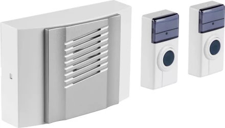 Звонок СВЕТОЗАР "ДУЭТ" электрический беспроводной 100м, 2 мелодии, 2 кнопки IP44, 2*A23, 3AA SV-58068-1 купить в Когалыме