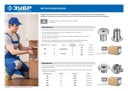 ЗУБР M6 x 12 мм, шест. 4 мм, цинк, 5 кг, гайка Эриксона с полукруглой головкой, Профессионал (303760-4) купить в Когалыме