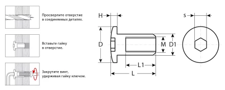 ЗУБР M6 x 12 мм, шест. 4 мм, цинк, 5 кг, гайка Эриксона с полукруглой головкой, Профессионал (303760-4) купить в Когалыме