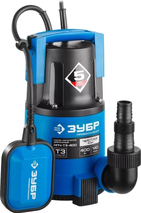 Насос ЗУБР "ПРОФЕССИОНАЛ" Т3 погружной дренажный для чистой воды (d пропускаемых частиц до 5мм), 400Вт, пропускная способность 140л/мин, напор 8,0м НПЧ-Т3-400 купить в Когалыме