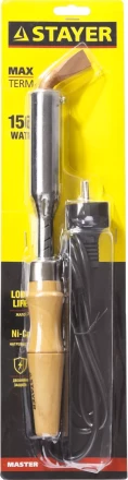 Паяльник с деревянной рукояткой и долговечным жалом, STAYER "MASTER" MAXTerm, 55311-150, 150 Вт, клин 55311-150 купить в Когалыме
