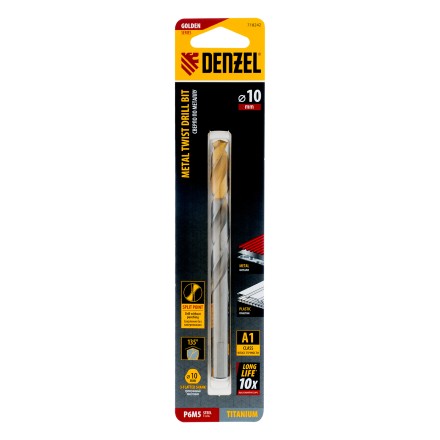 Сверло спиральное по металлу Denzel, 10 x 133 мм, Р6М5, Golden Tip, 718242 купить в Когалыме