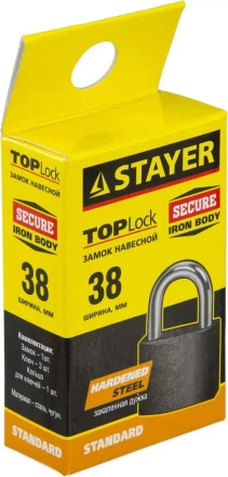 Замок STAYER "STANDARD" навесной, металлический корпус, закаленная дужка, 38мм 37160-38 купить в Когалыме