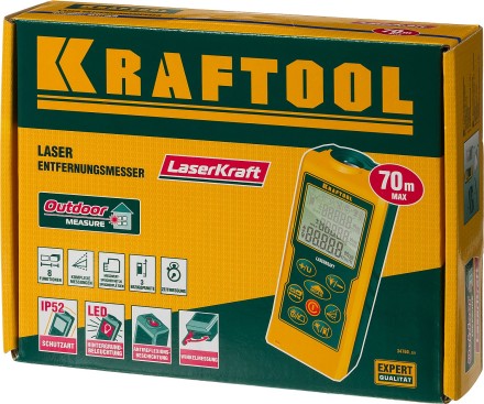Дальномер лазерный LASER-KRAFT, дальность 5см - 70м, точность 1,5мм, KRAFTOOL 34760 34760_z01 купить в Когалыме