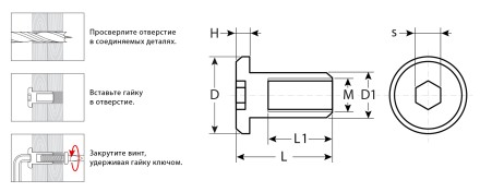 ЗУБР M6 x 12 мм, шест. 4 мм, цинк, 5 кг, гайка Эриксона с плоской головкой, Профессионал (303770-4) купить в Когалыме