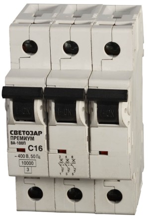 Выключатель автоматический СВЕТОЗАР &quot;ПРЕМИУМ&quot; 3-полюсный, 10 A, &quot;C&quot;, откл. сп. 10 кА, 400 В SV-49033-10-C купить в Когалыме