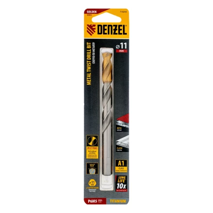 Сверло спиральное по металлу Denzel, 11 x 142 мм, Р6М5, Golden Tip, 718243 купить в Когалыме