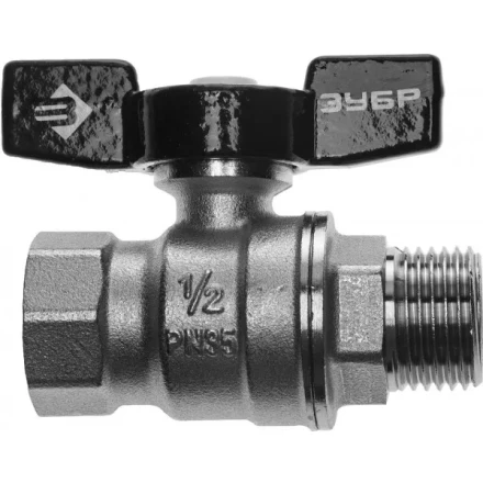 Кран шаровой ЗУБР полнопроходной "мама-папа", бабочка, хромиров латунь, 1/2" 4-51324-C-1/2 купить в Когалыме