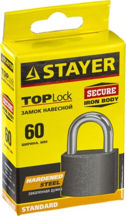 Замок STAYER &quot;STANDARD&quot; навесной, металлический корпус, закаленная дужка, 63 мм 37160-60 купить в Когалыме