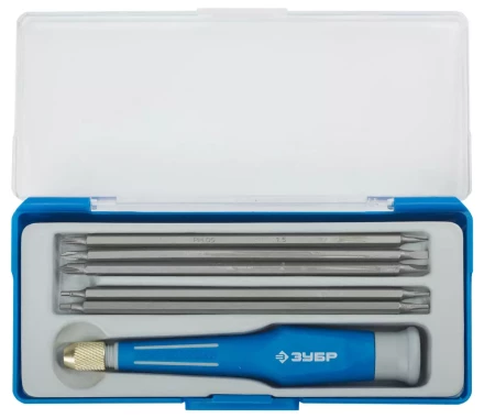 Набор ЗУБР Отвертка "ЭКСПЕРТ" для точных работ, двухкомп рукоятка, CR-V, сменные двустор стержни 120мм, 5шт, 6предм 25627-H6 купить в Когалыме