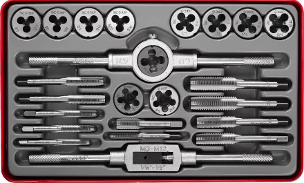 Набор ЗУБР "ЭКСПЕРТ" с металлореж. инструментом, метчики однопроходные и плашки М5-М12, оснастка-в метал. боксе, 24пред. 28116-H24 купить в Когалыме