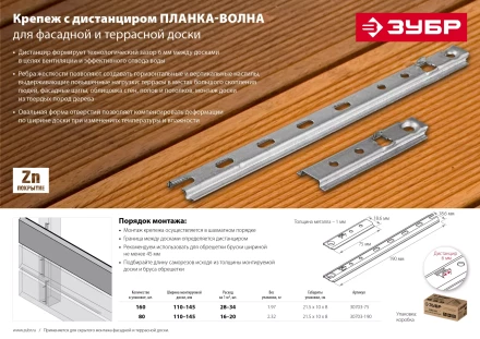 ЗУБР Планка-Волна, 75 мм, цинк, 160 шт, крепеж для монтажа фасадной и террасной доски (30703-75) купить в Когалыме