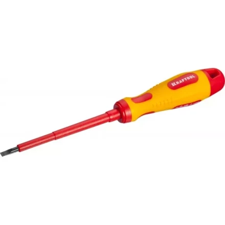 Отвертка KRAFTOOL, высоковольтная, Cr-Mo-V стержень, двухкомпонент. маслобензостойкая рукоятка, SL, 4,0х100мм 250083-4.0-100 купить в Когалыме