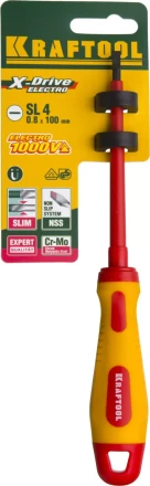 Отвертка KRAFTOOL, высоковольтная, Cr-Mo-V стержень, двухкомпонент. маслобензостойкая рукоятка, SL, 4,0х100мм 250083-4.0-100 купить в Когалыме