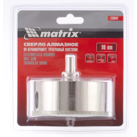 Сверло алмазное по керамограниту 90 х 67 мм 3-гранный хвостовик MATRIX артикул 726843 купить в Когалыме