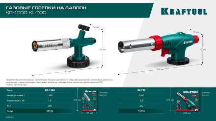 KL-700  газовая горелка с пъезоподжигом, на баллон  с цанговым соединением 55516 купить в Когалыме