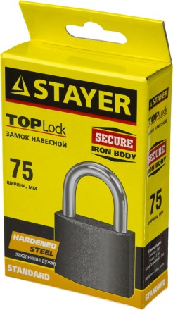 Замок STAYER &quot;STANDARD&quot; навесной, металлический корпус, закаленная дужка, 75 мм 37160-75 купить в Когалыме
