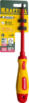 Отвертка KRAFTOOL, высоковольтная, Cr-Mo-V стержень, двухкомпонент. маслобензостойкая рукоятка, SL, 5,5х125мм 250083-5.5-125 купить в Когалыме