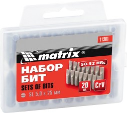 Набор бит Ph1 x 25 мм, сталь 45Х, 20 шт., в пласт. боксе  MATRIX 11350