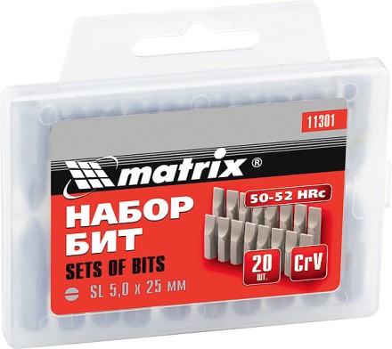Набор бит Ph1 x 25 мм, сталь 45Х, 20 шт., в пласт. боксе  MATRIX 11350 купить в Когалыме