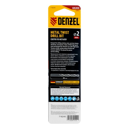 Сверло спиральное по металлу Denzel  2 х 86 мм Р6М5, Golden Tip, удлиненное, 2шт., 718245 купить в Когалыме